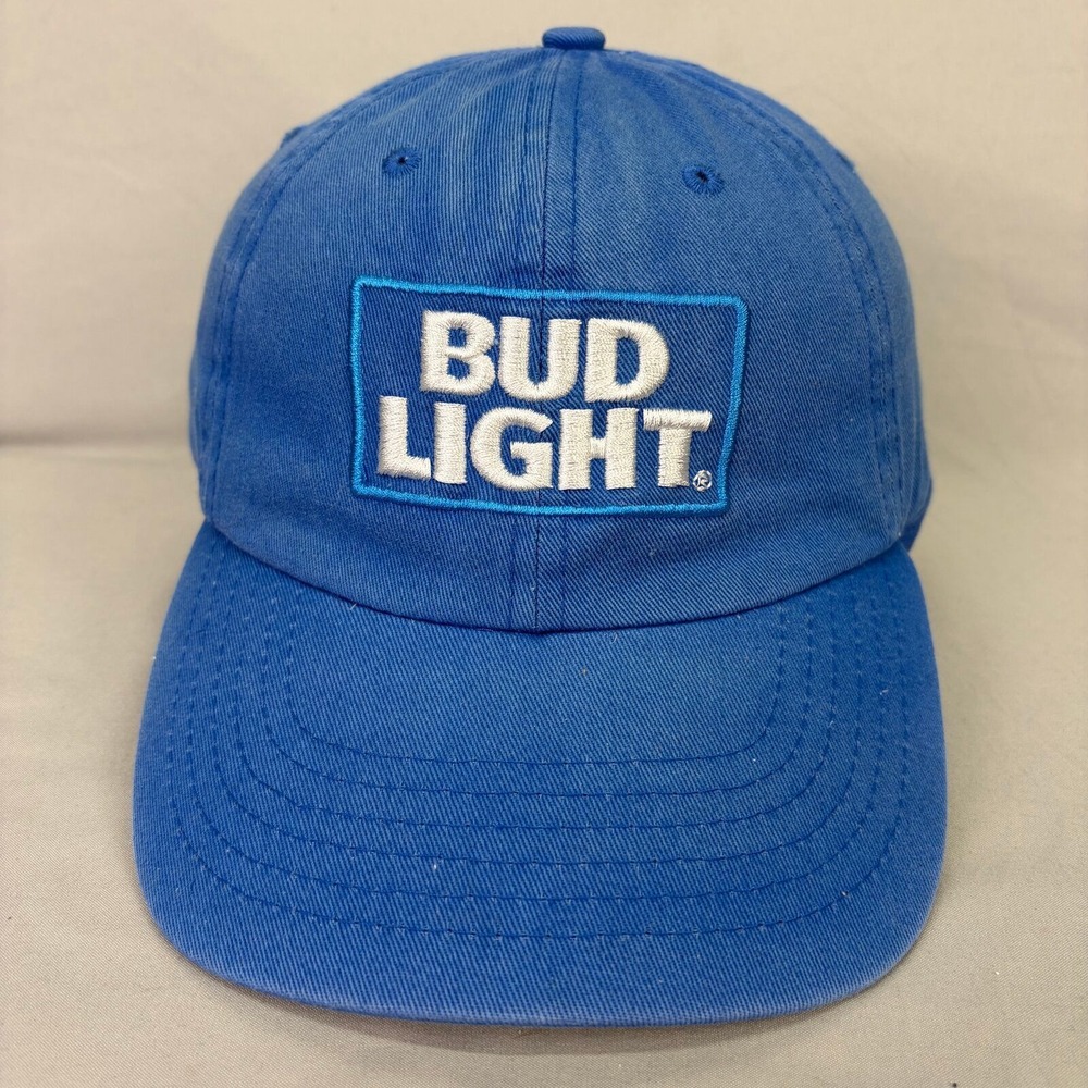 Bud Light Hat Baseball Cap Mens OSFM Blue Embroidered Logo Adjustable Strapback